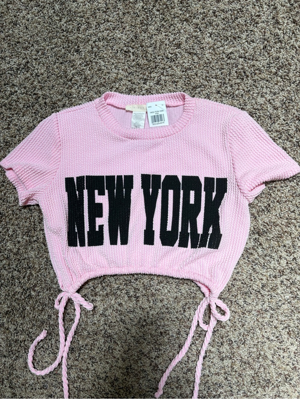 Girls Crop Knit Tee "New York" in Pink